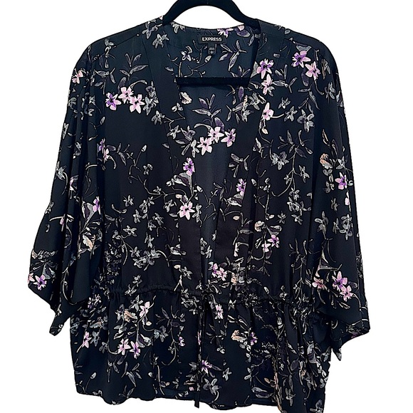 Express Tops - Express Black Floral Kimono Top